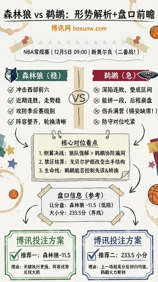 森林狼vs鹈鹕 | NBA常规赛 | 形势解析+盘口前瞻