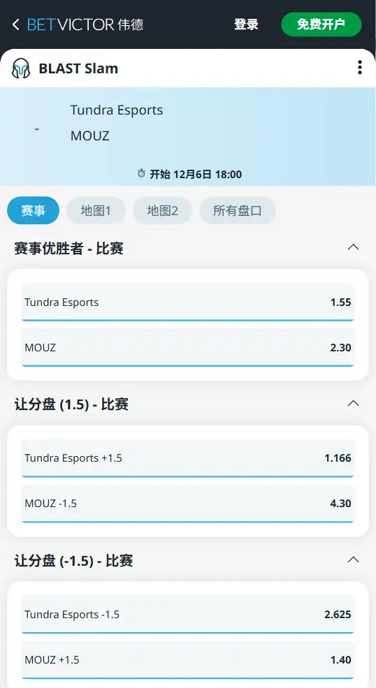 Tundra vs MOUZ - BLAST Slam V半决赛赔率和盘口-伟德(betvictor)