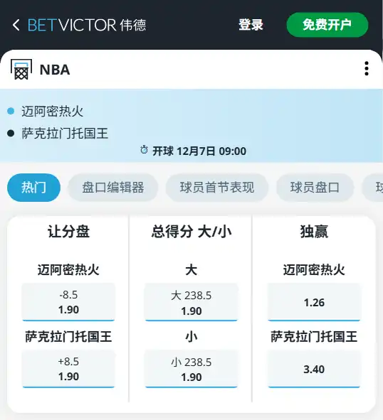 国王vs热火-NBA博彩赔率和盘口信息-伟德(betvictor)提供