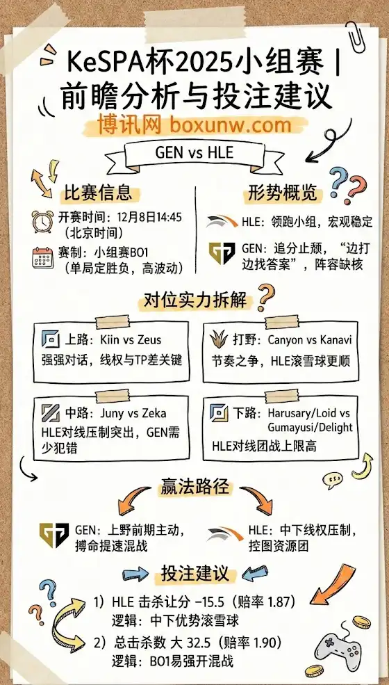 GEN vs HLE | KeSPA杯2025小组赛 | 前瞻分析与投注建议