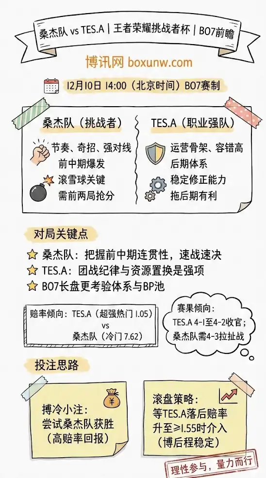 桑杰队 vs TES.A | 王者荣耀挑战者杯 | BO7前瞻与赔率解读