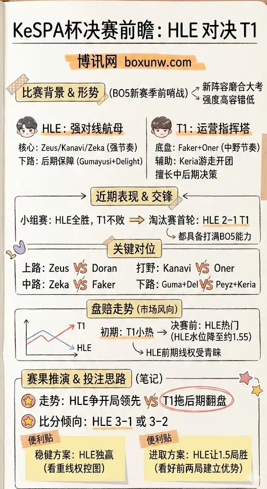 HLE vs T1 | KeSPA杯决赛 | 赛前形势、盘赔走势与投注思路