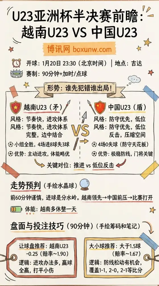 越南vs中国 | U23亚洲杯半决赛 | 前瞻分析与投注技巧