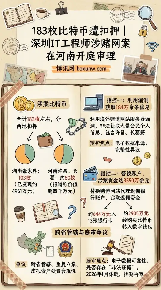 183枚比特币遭扣押｜深圳IT工程师黑吃黑赌博网站在河南开庭审理
