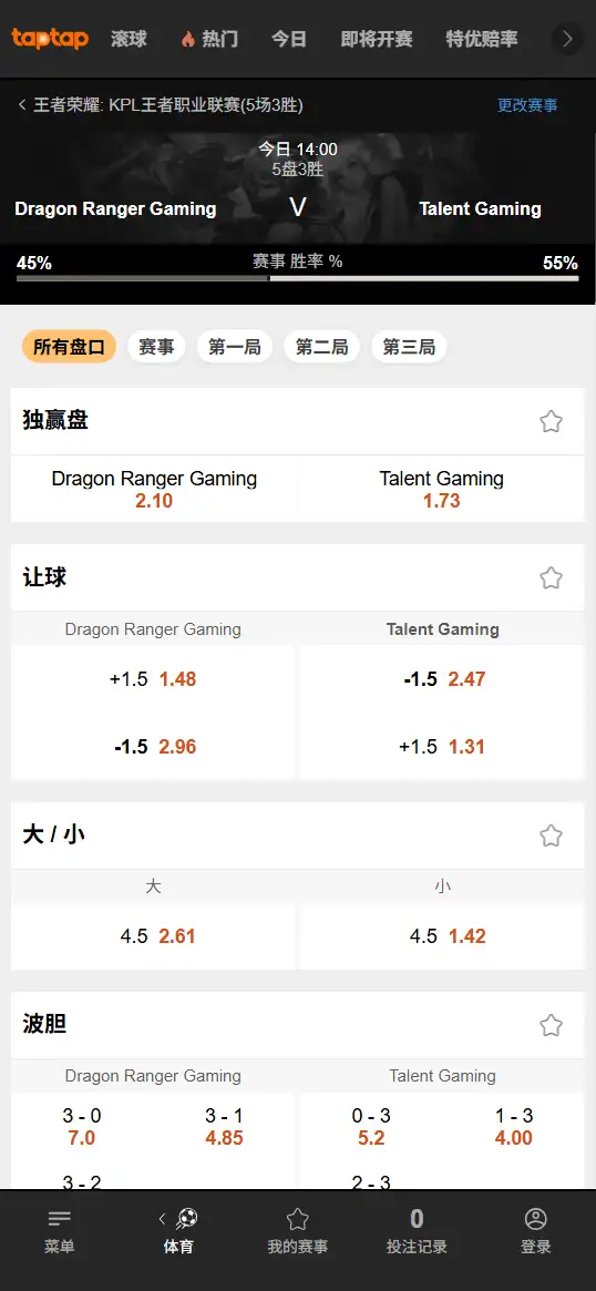 佛山DRG vs 广州TTG - 2026王者荣耀KPL - 赔率盘口信息188bet(TapTap)提供