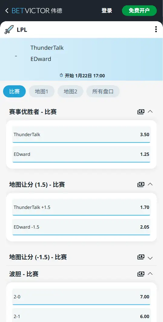 TT对战EDG - 2026英雄联盟LPL - 赔率盘口信息伟德(BetVictor)提供