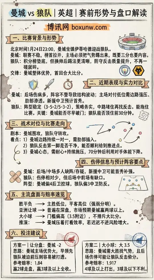 曼城vs狼队 | 英超 | 赔率走势、赛前形势与盘口解读
