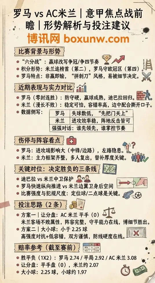 罗马vsAC米兰 | 意甲赔率走势 | 形势解析与投注建议
