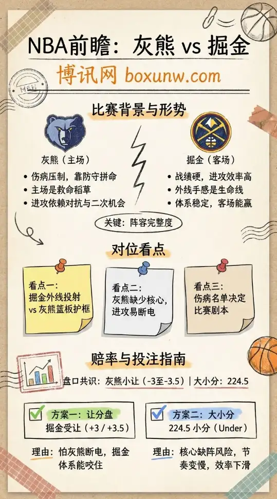 NBA前瞻：灰熊vs掘金 | 赔率走势 | 投注指南