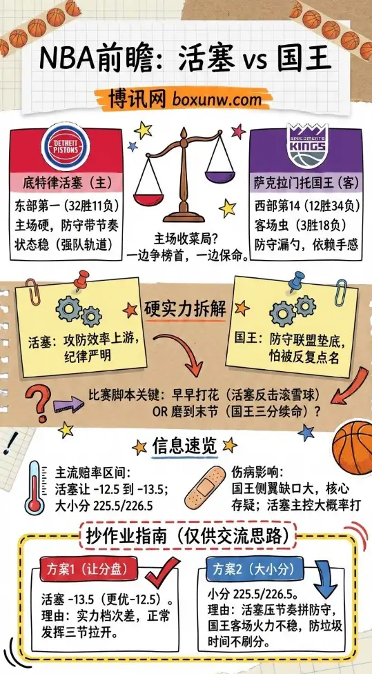 NBA前瞻：活塞vs国王 | 赔率走势 | 投注指南