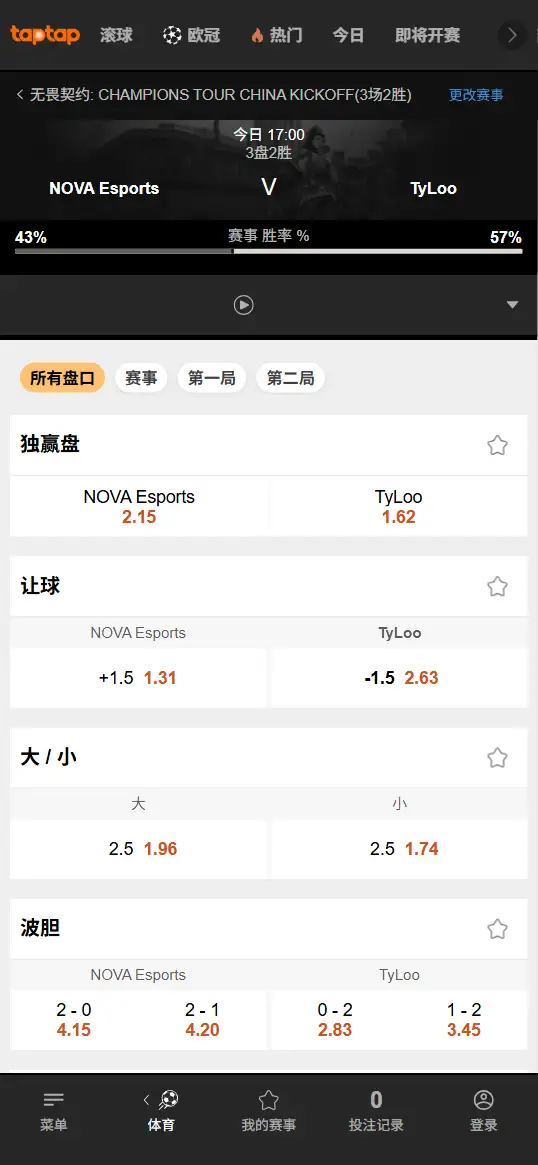 NOVA对战TYL- 无畏契约VCT CN启点赛胜者组 - 赔率信息188bet(TapTap)