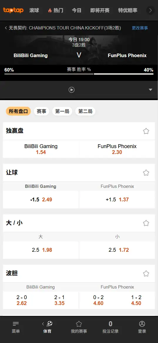 FPX对战BLG - 无畏契约VCT CN启点赛突围组 - 赔率信息188bet(TapTap)