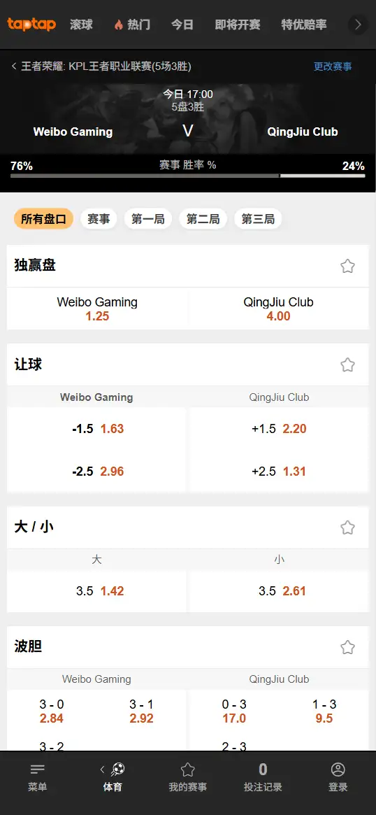 北京WB vs 桐乡情久 - 2026王者荣耀KPL - 赔率盘口信息188bet(TapTap)提供