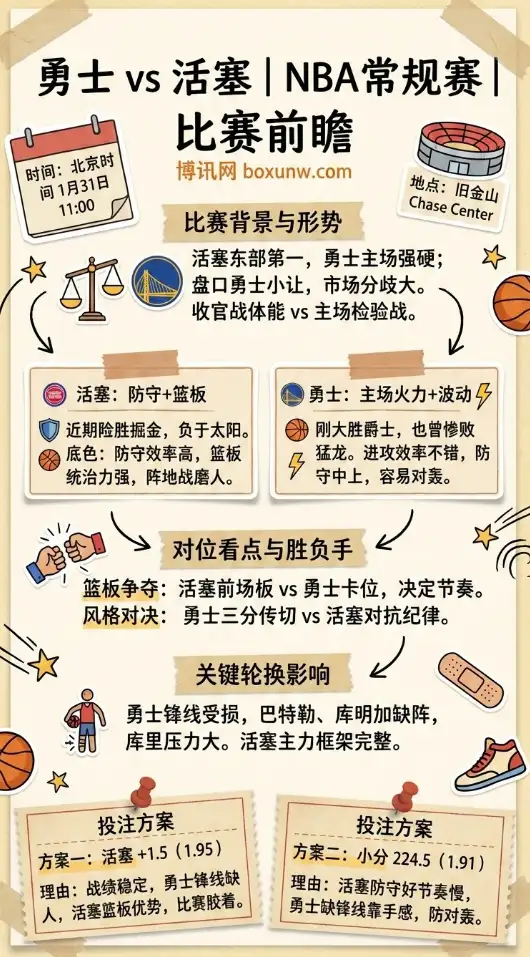 勇士vs活塞 | NBA常规赛 | 赔率走势 | 投注思路